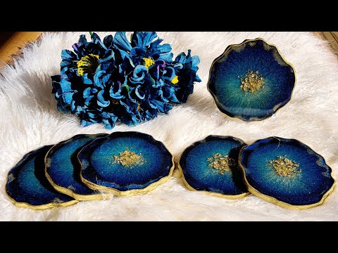 #925 Gorgeous Teal And Gold Geode Resin Coasters In My Home Made Silicone Mold