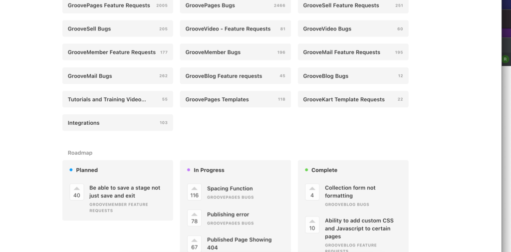 Groovefunnels update board