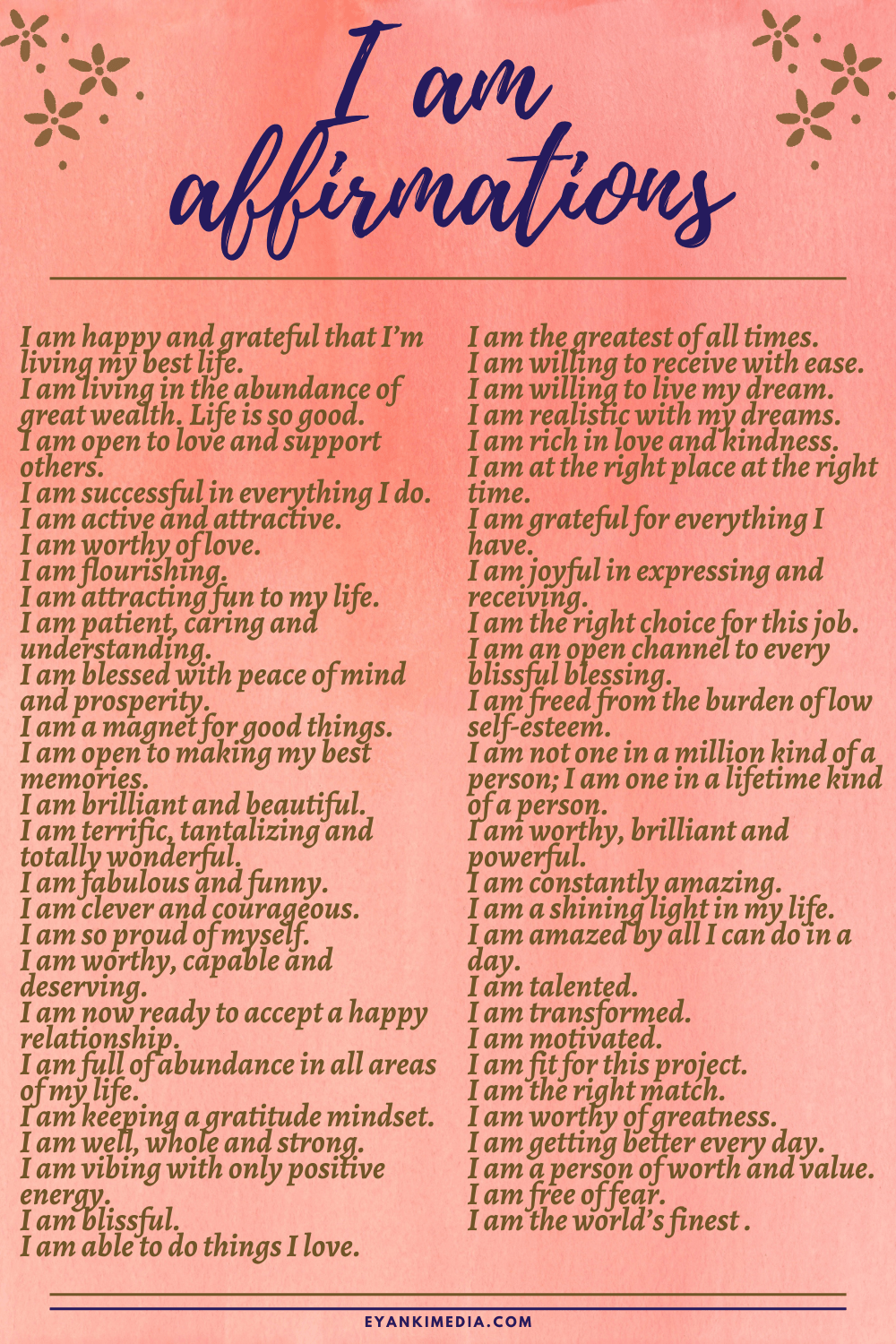 50 Positive I Am Affirmations For Success And Self worth