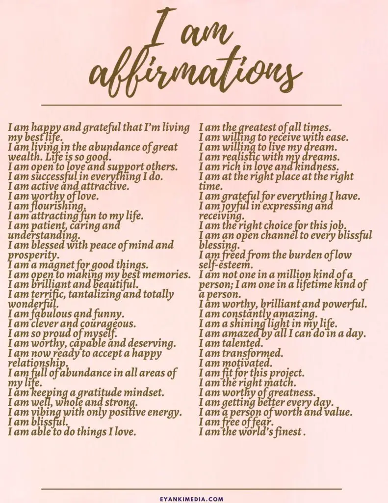 list of positive affirmations pdf- I am affirmations pdf