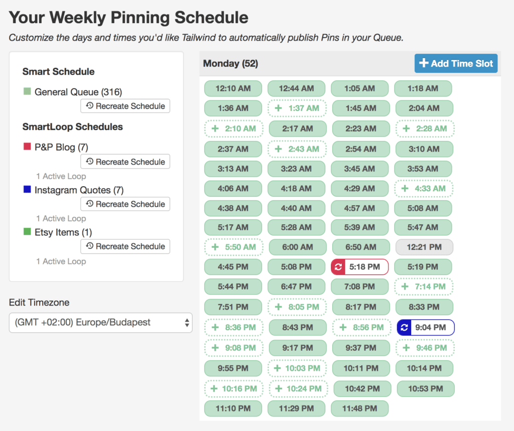 Tailwind dashboard pin schedule