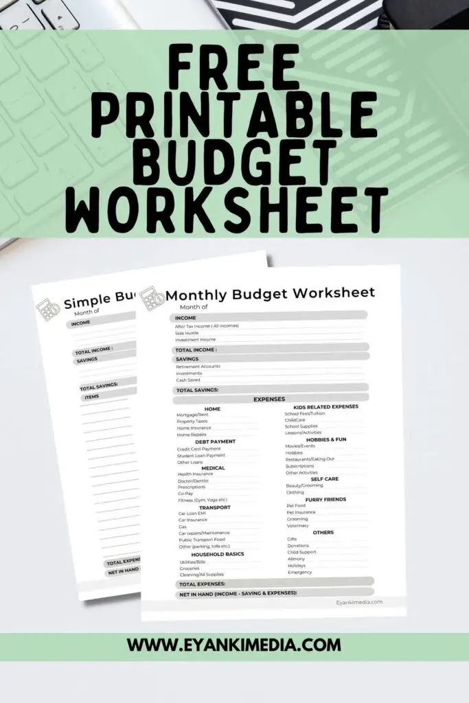 free printable budget worksheet