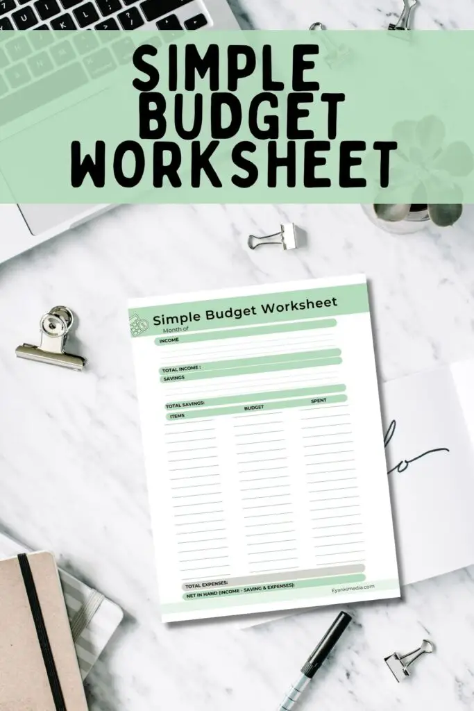 Simple printable budget worksheet