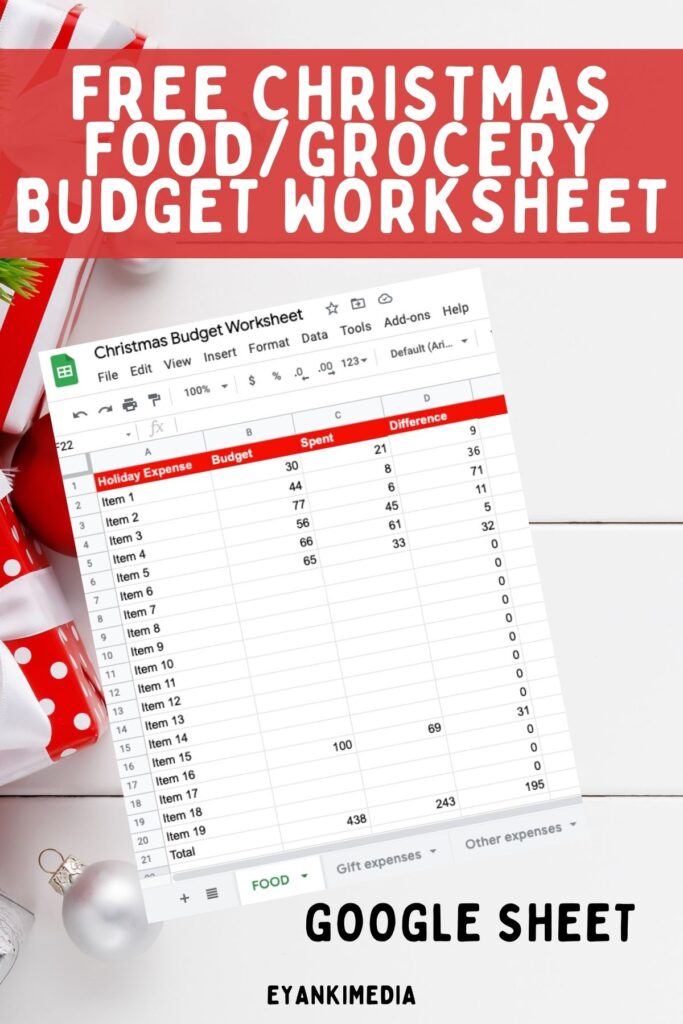 Free Christmas FOOD_GROCERY budget worksheet