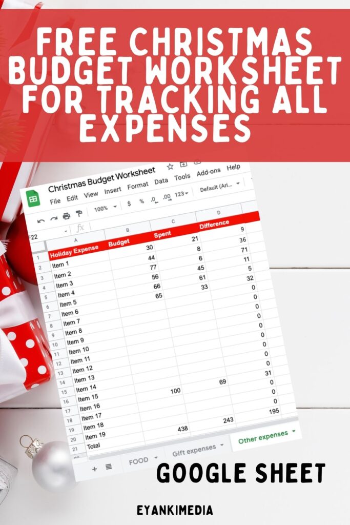 Free Christmas budget worksheet FOR TRACKING ALL EXPENSES