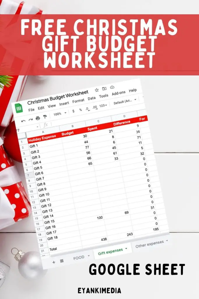 Free Christmas gift budget worksheet