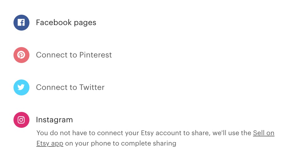 Etsy connects to social media