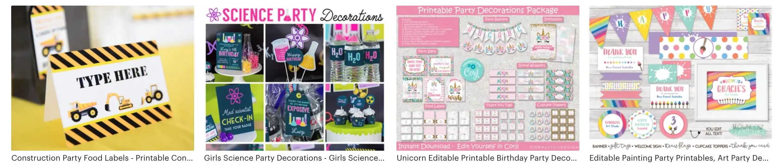 party printables selling on etsy