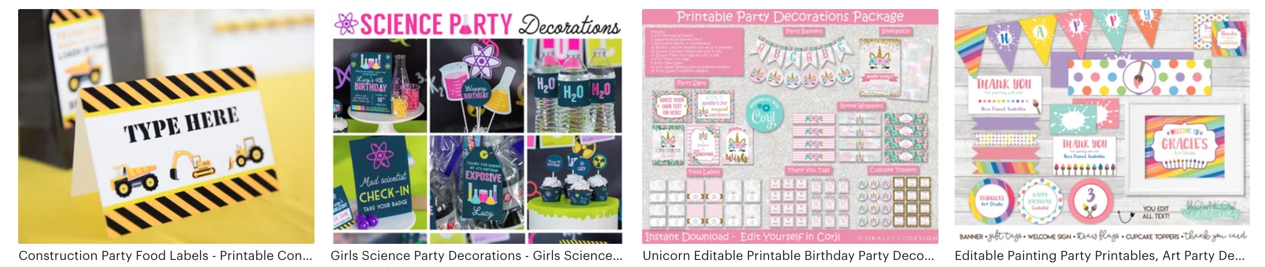 party printables selling on etsy