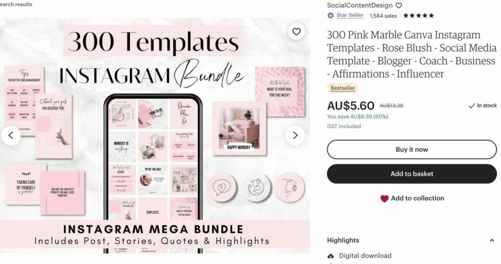 best etsy digital product- social media template