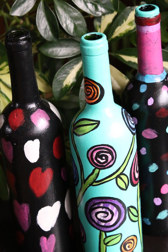 Painted wine bottles