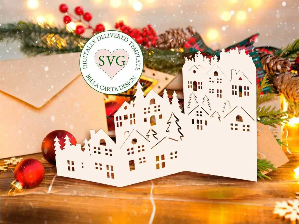 Christmas Village Accordion Card 3D SVG DIY Cricut
