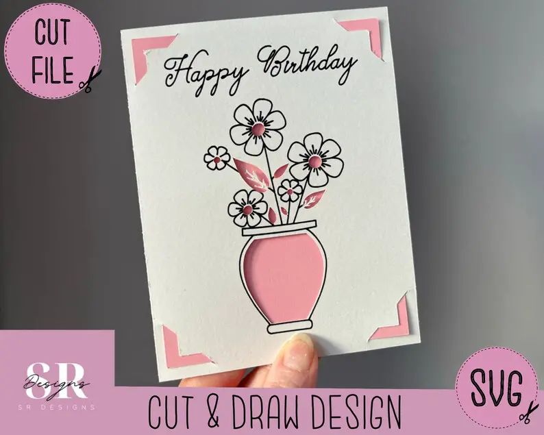 Cricut Birthday Card Flower Vase Insert Card